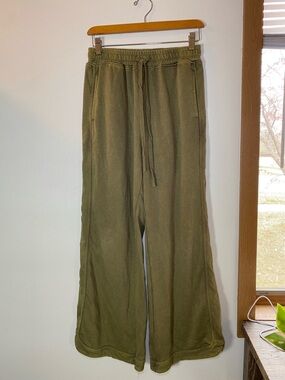 Olive Green Wide-Leg Drawstring Track Pants